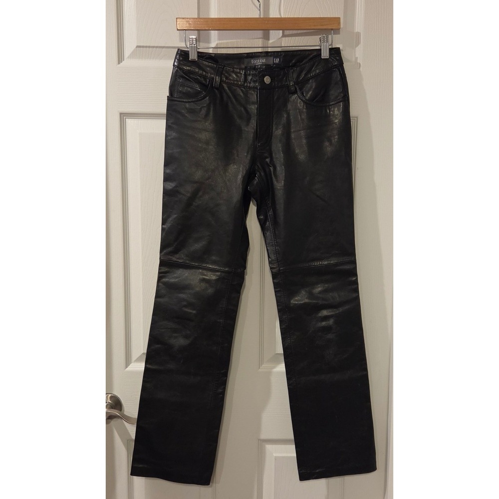 Vintage Y2K Gap Black Leather Bootcut Pants Womens 2 Genuine Leather Fall 2000